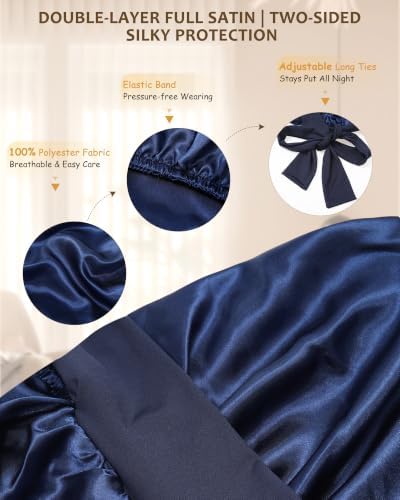 AWAYTR Long Satin Bonnet for Braids - Double Layer Hair Bonnet for Sleeping - Image 3