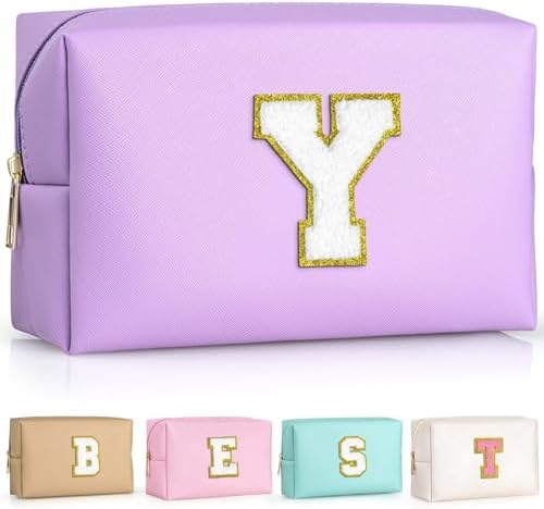 TOPEAST Preppy Makeup Bag, Small Cosmetic Travel Bags for Women, PU Leather Waterproof Toiletry Bag with Zipper, Personalized Birthday Gift for Women Girl, Preppy Gifts for Girl (Purple Y) by TOPEAST