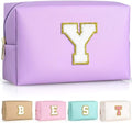 TOPEAST Preppy Makeup Bag, Small Cosmetic Travel Bags for Women, PU Leather Waterproof Toiletry Bag with Zipper, Personalized Birthday Gift for Women Girl, Preppy Gifts for Girl (Purple Y) by TOPEAST