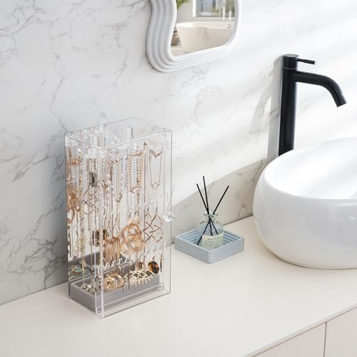 Lolalet Earring Holder Organizer, Acrylic Jewelry Organizer Rotating Clear Earrings Display Box, Dust-proof Jewelry Storage Case with Velvet Tray -Earringmirror - Image 6