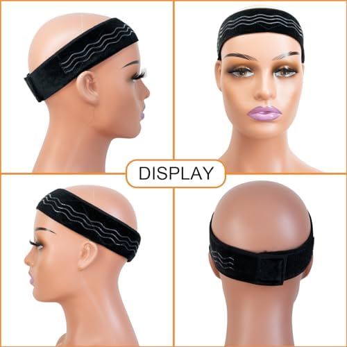 Wig Grip Band Flexible Velvet Scarf Adjustable Comfort Headband Wig Comfort Non-Slip Adjustable Fasten Wig Bands with Wavy Silicone (Black) - Image 3