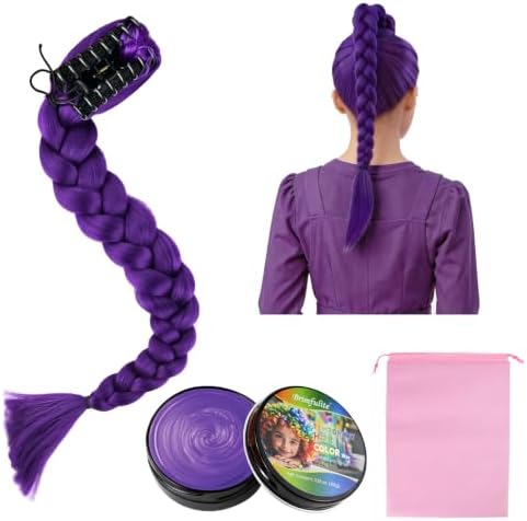 24" Purple Braid Hair & Purple Hair Wax for Kids Halloween Costume by BRIMFULITE