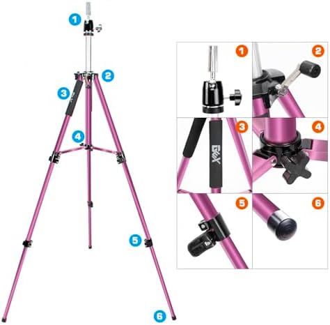 GEXWORLDWIDE GEX 63" Heavy Duty Mannequin Tripod Stand for Wig Cosmetology Training Practice Doll Manikin Head Tripod Wig Stand With Travel Bag (Rosy) - Image 3