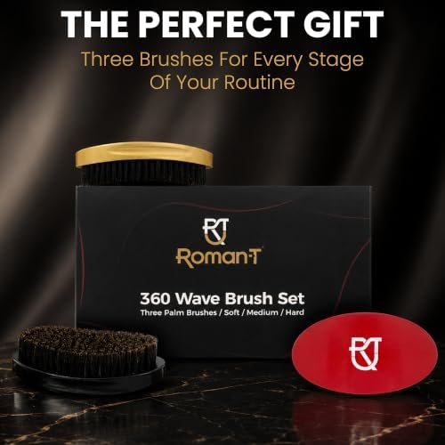 Roman-T 360 Wave Brush Set for Men – 3 Palm Wave Brushes, Soft, Medium & Hard – Curved Wave Brushes for 360 Waves – Men's Grooming Gift Set - Image 7