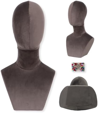 Mannequin Head with Shoulders – Display Model for Wigs, Hats, Jewelry, Sunglasses – Soft Velvet Stand Bust for Store & Home Display (Mocha Gray) by Unknown