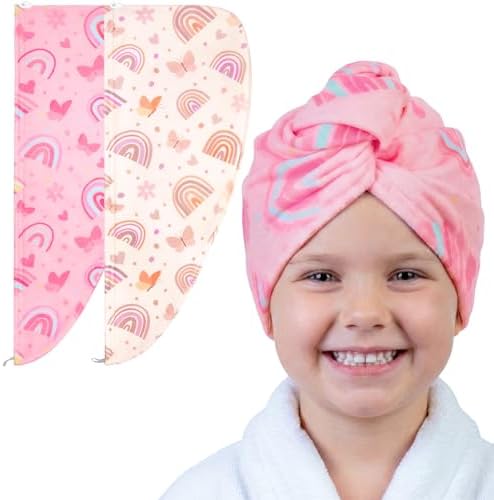 Basumee Microfiber Hair Towel Wrap for Kids Girls, Ultra Absorbent, 2 Pack by Basumee