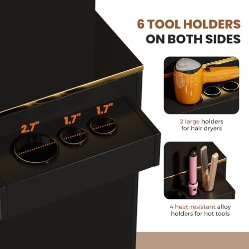 Tall Hair Salon Station for Hair Stylist with Storage (Black) - Image 4