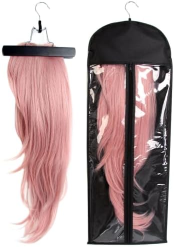 1 Pack Wig Bag Storage with Hanger Extra Long Hair Extensions Holder, Black by CISINPO