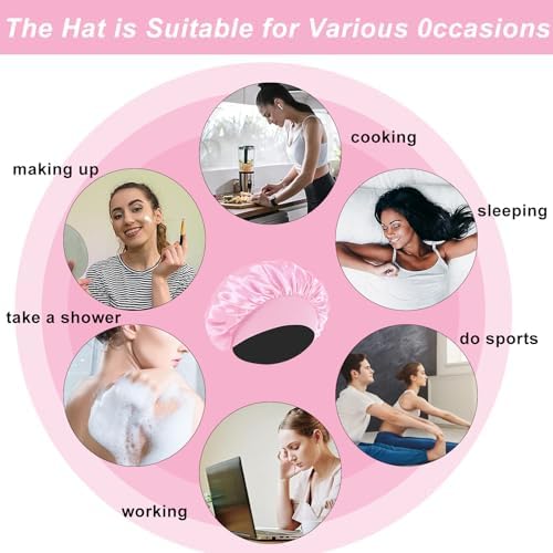 4Pcs Silk Satin Hair Bonnets for Sleeping - Elastic Wide Band Satin Hair Wrap for Sleeping Black Women Men,Silk Bonnets for Curly Hair(Black & Pink & Blue & Purple) - Image 6