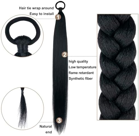 LyoRuSi Black Ponytail Extension 2 Pack Braid Ponytail Extension with Tie - Image 3