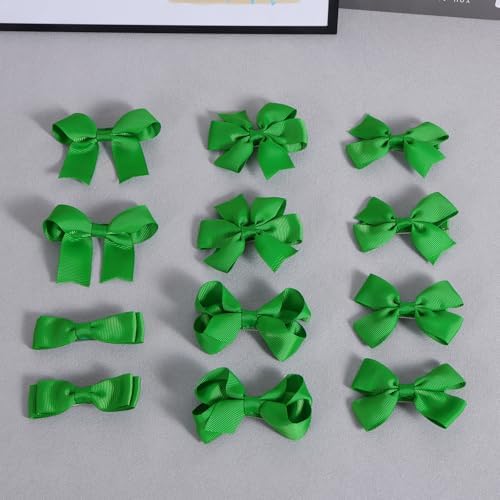 Green Hair Bow Alligator Clips for Girls,12pc 3in Handmade Grosgrain Ribbon Dress Bows St Patrick's Day Easter Mardi Gras Xmas Party Dress Decor Accessory for Women - Image 5