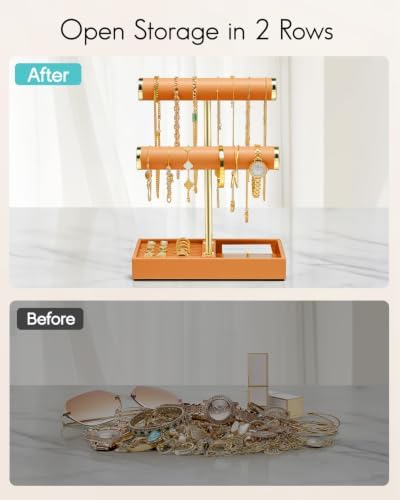 VLANDO Jewelry Organizer, 2 Tier Jewelry Bracelet Necklace Holder with Tray - Image 3