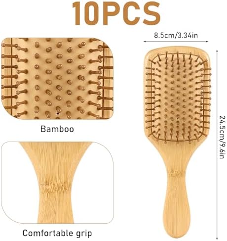 10 Pack Bamboo Hair Brushes Bulk, Wooden Paddle Detangling Brushes - Image 2