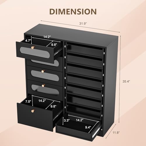 OmySalon Nail Salon Organizer Cabinet, 32" L Floor Storage with 8 Clear & 4 Visual Drawers, Wooden Display for Polish & Powder, Beauty Salon Furniture (Black, 32'' Length) - Image 3