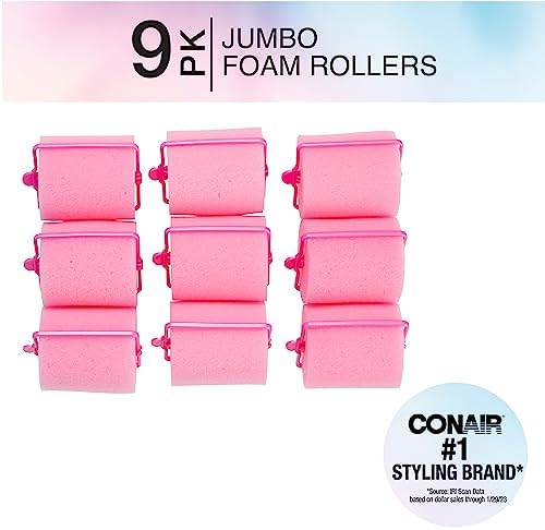 Conair Foam Hair Rollers for Big Volume, Lift and Curl, Foam Rollers, Hair Curlers in Large Size, Pink, 9 Pack with Storage Bag - Image 2