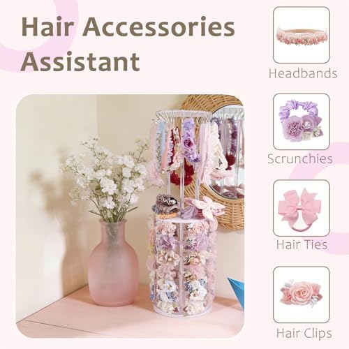 cherrboll Rotating Hair Bows Holder Stand, Headbands Organizer with Hooks, Scrunchies Claw Clips Rack Display, Hair Accessories Storage Nursery Room Decor for Baby Toddler Girls - Image 5
