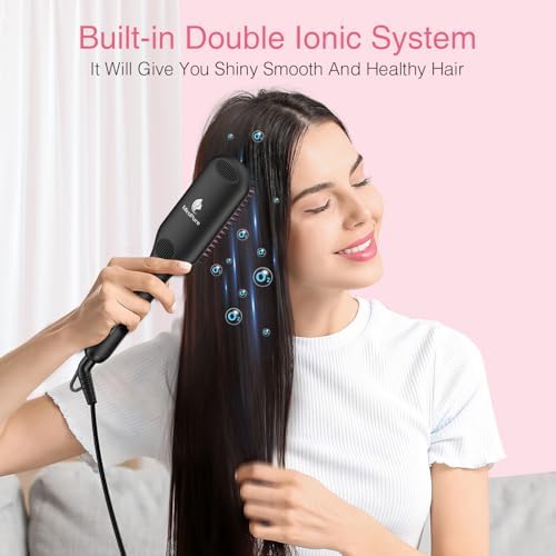 Enhanced Ceramic Hair Straightener Brush by MiroPure, 2-in-1 Ionic Straightening Brush with Anti-Scald Feature, Auto Temperature Lock & Auto-Off Function (Black) - Image 4