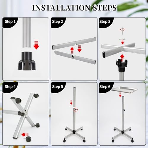 Salon Tray on Wheels, Hair Stylist Tray with Adjustable Height, Silver - Image 7