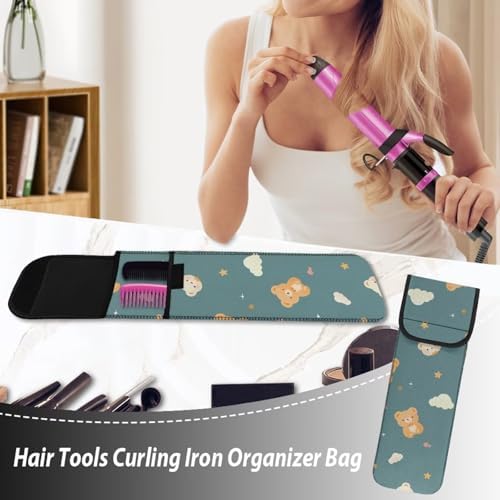 Hair Flat Iron Case Holder Canvas Bag Heat Resistant Curling Iron Silicone Straightener Holder Mat for Hair Tools Curling Iron Organizer Bag Bear - Image 4