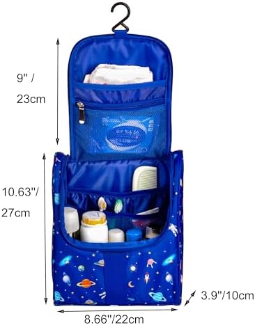 Remobia Hicol Cute Cartoon Hanging Kids Toiletry Bag Children Travel Cosmetic Makeup Organizer Wash Bag Shower bag Over Night Bag Camping Shaving Kit Bag for Boys & Girls (Astronaut) - Image 2