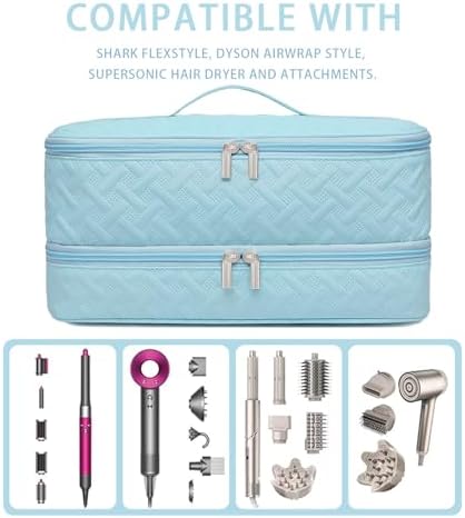 Double-Layer Travel Carrying Case for Hair Dryer/Shark Flexstyle/Dyson Airwrap and Hair Styler Attachmentst Portable Storage Organizer Bag Hair Tools Travel Bag (Blue) - Image 2