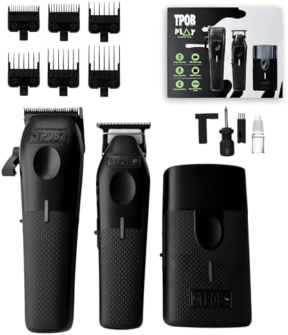 TPOB Play Barber Hair Clippers for Men 7500 RPM with Rubber Grips (Blackout 3 Set) by TPOB