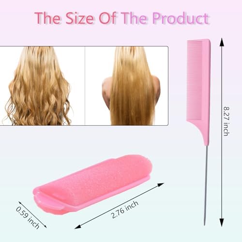44 Pcs 0.59 Inch Foam Hair Roller Set with Rat Tail Combs, Pink Black - Image 3