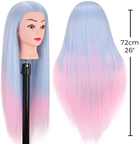 Mannequin Head, TopDirect 29'' Hair with Synthetic Manikin Head Practice Cosmetology Doll Styling Hairdressing Training Braiding Clamp Holder & Tools for Kids Girls, Blue & Pink - Image 6