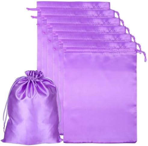 JIEYAO 6 Pieces Wig Bags with Satin Drawstring, Purple Silk Wig Storage Bags Storage for Wigs Extension Bundle(Purple) by Unknown