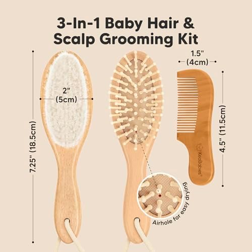 Wooden Baby Hair Brush Set for Newborns, Toddler Comb (Walnut, Regular) - Image 2