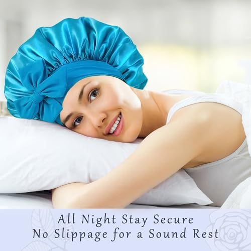 ROYBENS Satin Bonnet with Tie, Silk Hair Sleep Bonnets for Women +Scrunchie - Image 2