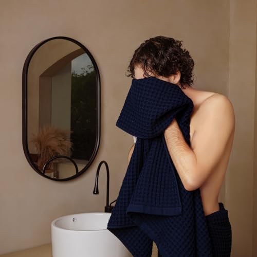 Luxury Organic Japanese Cotton Waffle Bath Towel | Thick, Absorbent, Quick Dry Bathroom Towels for Shower, Sauna, Onsen| Hotel & Spa Quality, Gift-Ready (Ocean Blue, Bath Towel (Set of 2)) - Image 3