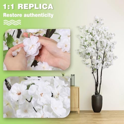 Artificial White Cherry Blossom Tree 6ft(72in) Faux Plant for Indoor Decor - Image 6