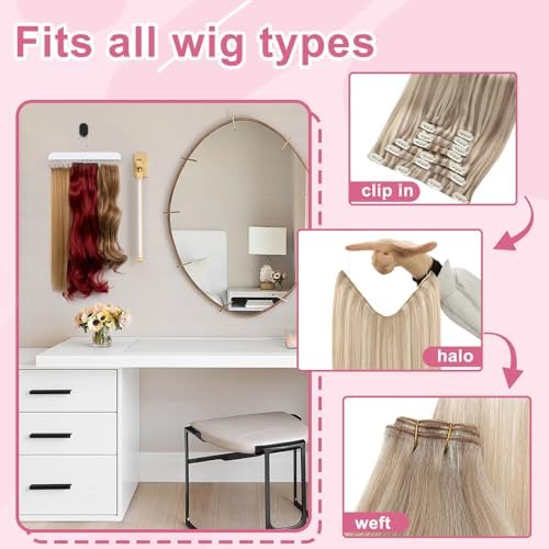 SCUNDA White Hair Extension Holder for Styling, Washing, Drying. Braiding Hair Rack for Weft, Clip in, Tape in and Halo Extensions. 2 Packs Hair Extension Hanger for Closet. - Image 5