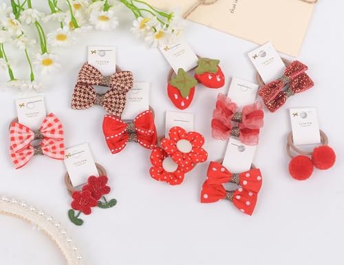 10 pairs Hair Ties With Bows 1.2 Inch Small, Ponytail Holders Pigtails Elastic Bands Hair Accessories For [Toddler] Kids [Baby] [Girl]s (Set-C) - Image 2
