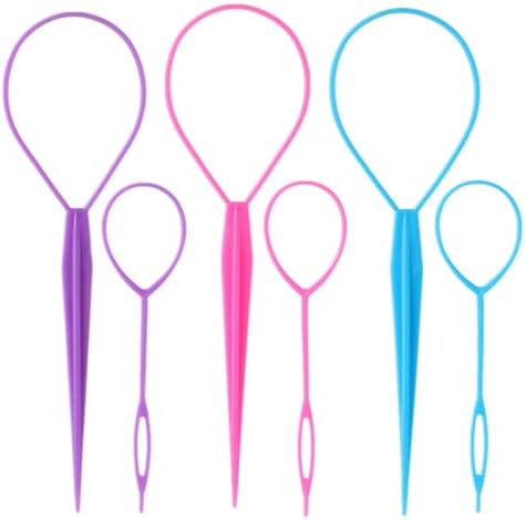 Aigee 6pcs Topsy Tail and Hair Loop Styling Tool Set - Ponytail Makers, French Braid Loops in Large and Small, Hair Pull Through Tools (Pink, Blue, Purple) for Women and Girls - Image 5