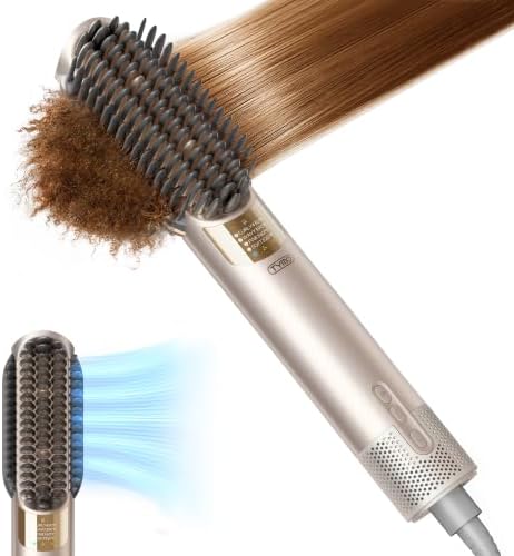 TYMO Hair Straightener Brush Blow Dryer 2-in-1, 2X Faster Wet to Dry Hair Straightener Hot Comb for Smooth Styling, Flowy Ionic Air Straightening Styler for Women, Add Shine & Less Heat Damage, Gold by TYMOFashionTech