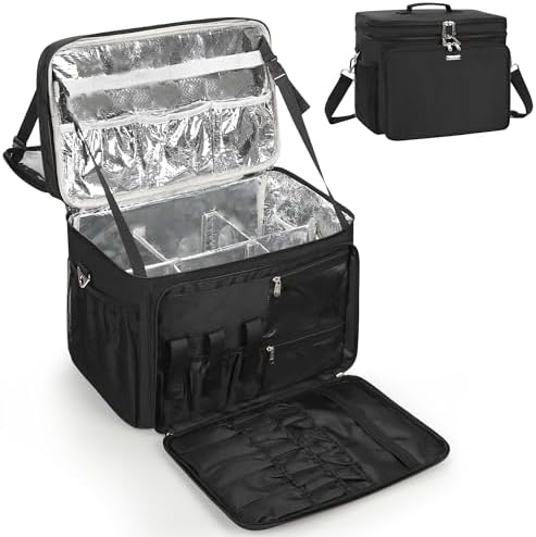 Hairstylist Travel Bag, Large Capacity Hairdressing Bag with Detachable Dividers, Professional Cosmetology Bag for Hairstylists with Dual-Layer Design, Hair Tools Organizer for Travel - Black by MakeupOrganizationCreator