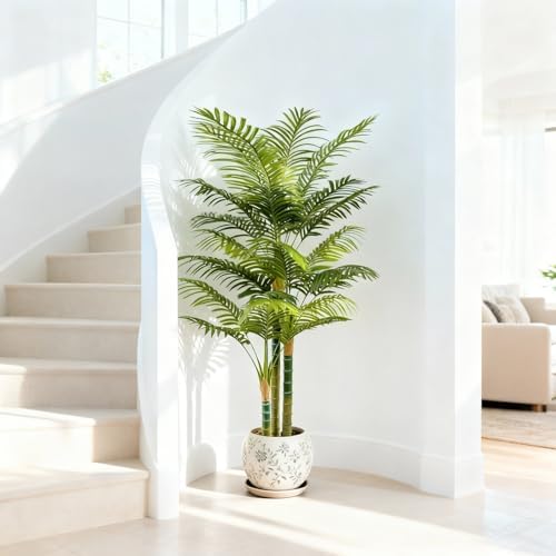 4FT Tall Golden Cane Artificial Palm Tree, Large Faux Palm Tree with 3 Textured Trunks, Outdoor Artificial Plants, Fake Tree for Indoor Office Living Room Outside Patio. - Image 3