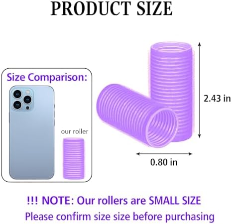 Self Grip Small Hair Rollers for Heatless Curls (0.8" x 2.43", Purple) – Plastic Curlers for Women & Girls – DIY Salon Styling for Short & Medium Hair, 24 Pack - Image 3