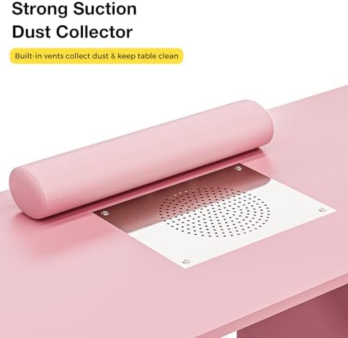 Manicure Table with Dust Collector, Large Storage Nail Desk (Pink) - Image 3