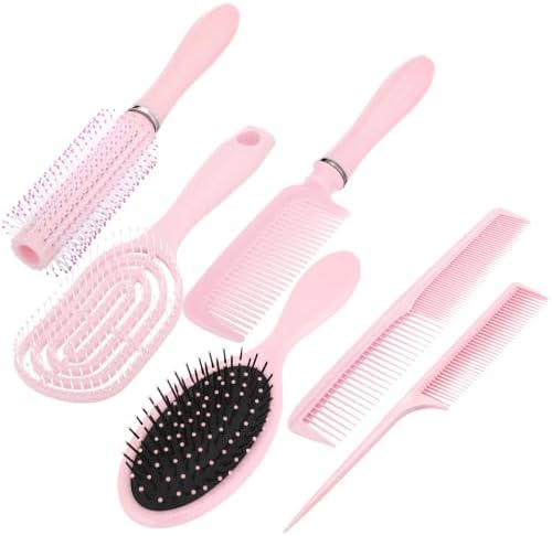 6 Pieces Detangling Styling Comb Set for Women and Men - Hair Brush for Straight, Curly, and All Hair Types(Pink) by auroray