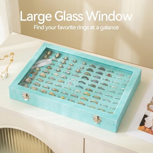 Frebeauty 100 Slots Ring Organizer Tray,Velvet Ring Box with Clear Lid - Image 4