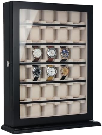 TIMELYBUYS 30 Piece Black Wood Watch Display Wall Hanging Case and Storage Organizer Box and Stand for Oversized Watches - Image 3