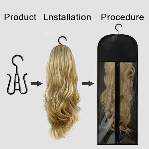 Jonley 4Pcs Extra Long Wig Storage Bags with Hanger, Wig Storage for Multiple Wigs, Wig Bag with Hook Storage, Breathable and Easy Carry Home Hair Salon Travel Use (Black 31.5in) - Image 3