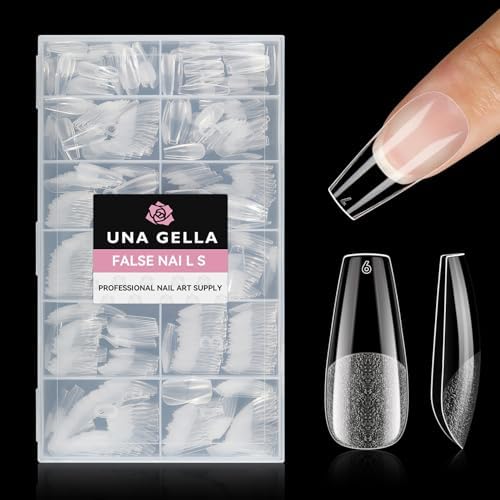 UNA GELLA Medium Coffin Nails Tips 216PCS 12 Sizes, X-Soft by UNAGELLA