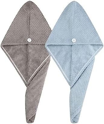 M-bestl 2 Pack Absorbent Microfiber Hair Towel Wrap,Anti-frizz Hair Drying Towel with Button to Dry Hair Quickly,25.6X9.8 inch (Gray&Blue) - Image 2