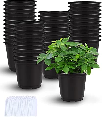 Augshy Nursery Pots, 110 Pcs Black Plastic Plant Pots 4 Inches Seed Starting Pots Containers with 110 Labels by Augshy