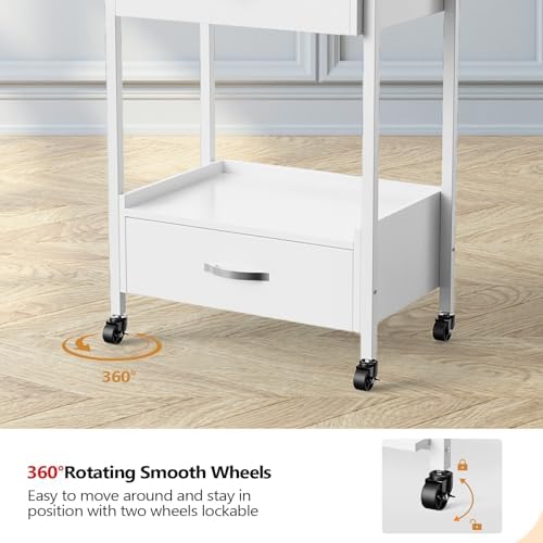 OmySalon Salon Trolley Cart with Wheels, Esthetician Cart with 2 Drawers & 2 Trays, Mobile Storage Organizer for Beauty Spa Massage Tattoo Esthetic Facial Tool Holder Station, White - Image 6