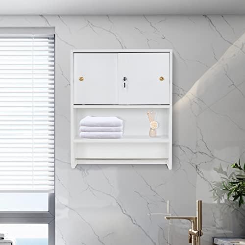 BarberPub Wall Mounted Styling Station Storage Cabinet with Sliding Doors Salon Beauty Spa Equipment for Barber Salon 2204 (White) - Image 2